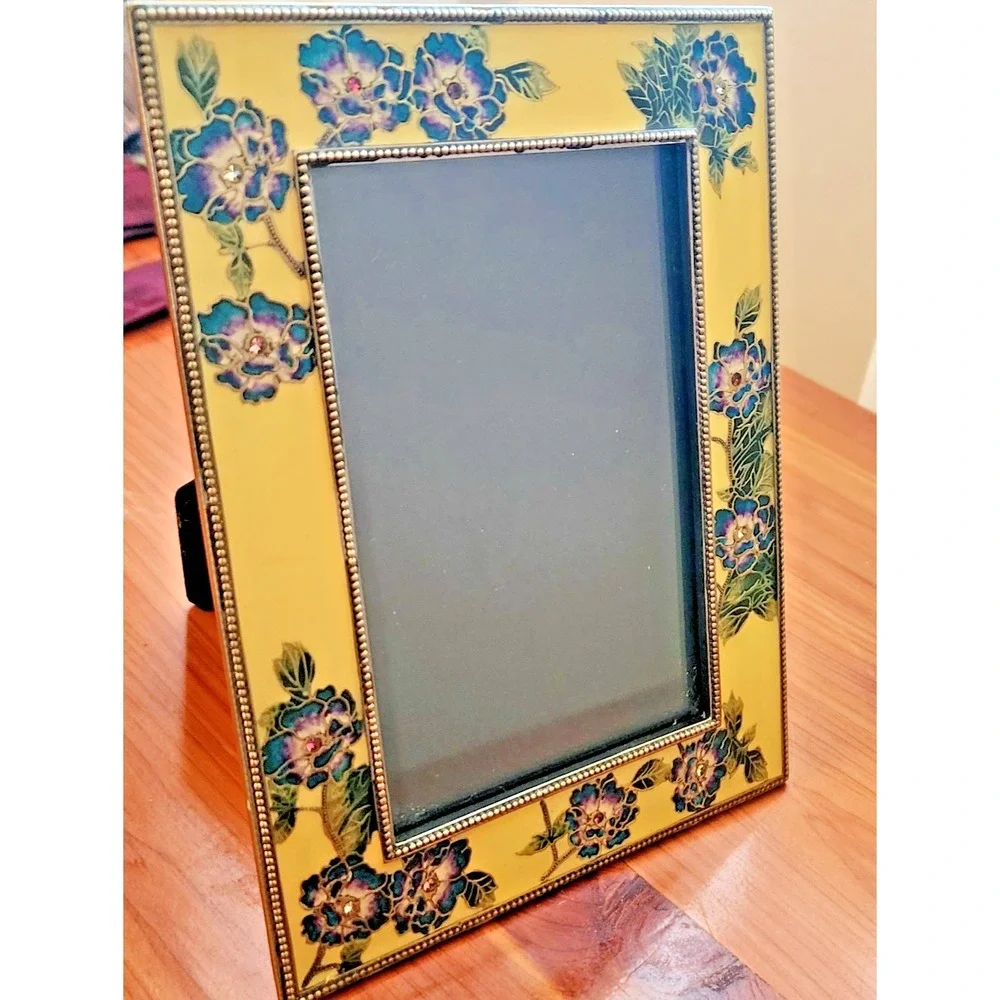 Yellow Floral Metal and Glass Picture Frame 5.5 x 7